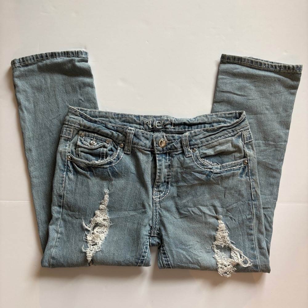 Rue21 Jeans Women's Y2K Distressed Bootcut Embellished Denim